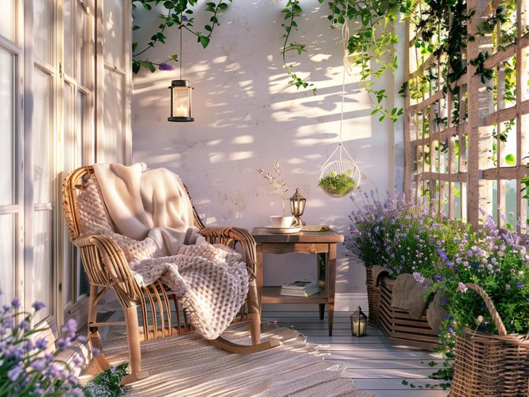 Jak urządzić balkon w stylu prowansalskim z meblami z rattanu i lampami LED