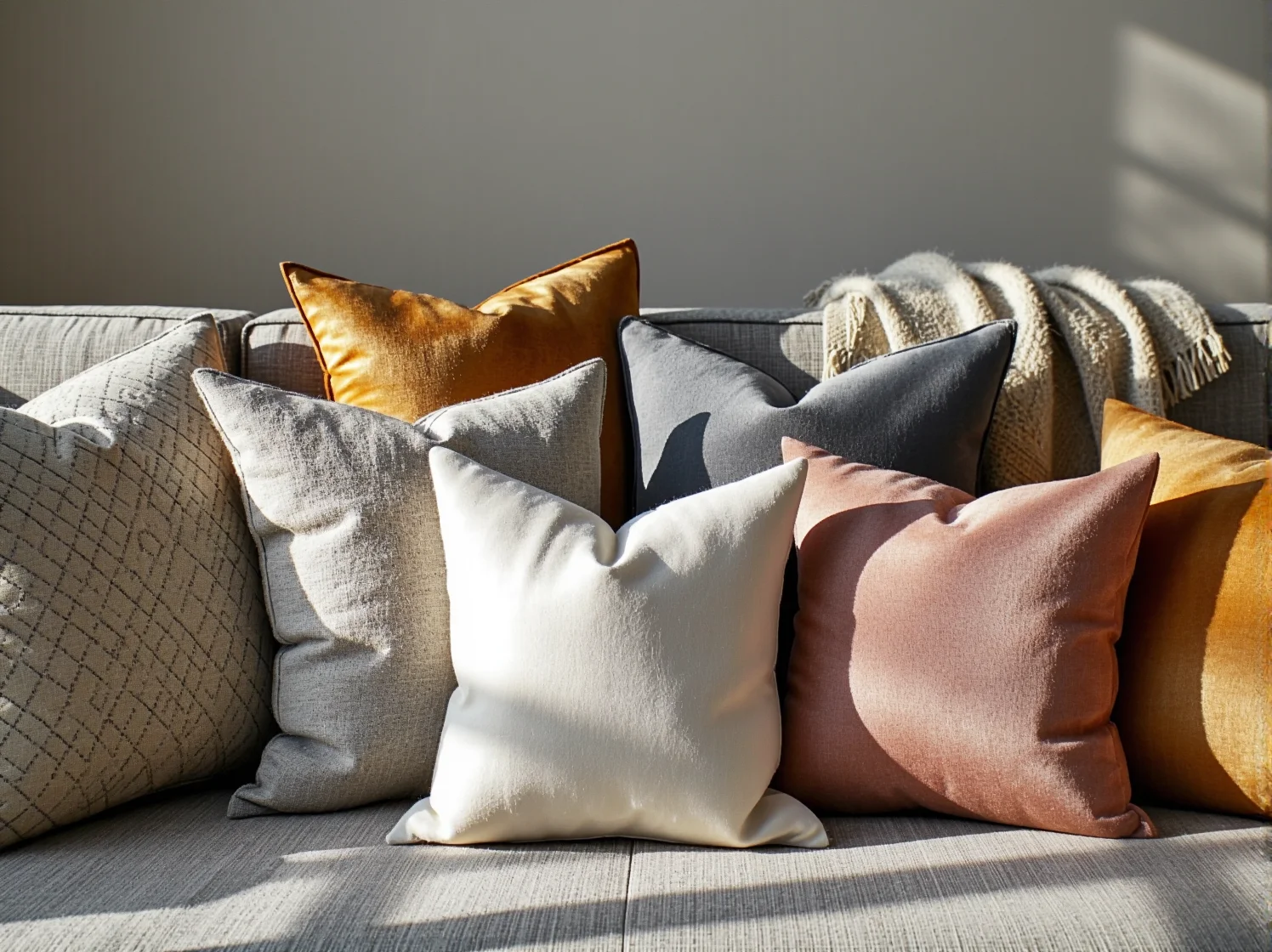 Złote detale glamour połączone z naturalną ceramiką japandi na stoliku kawowym w salonie.