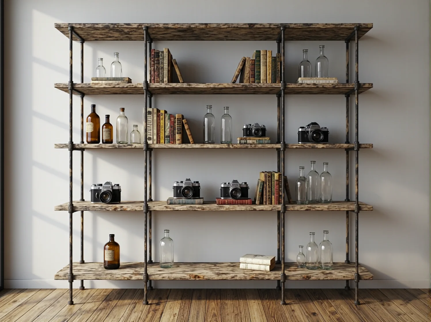 Ekologiczny regał na książki wykonany z przetworzonych materiałów, zrównoważony design.