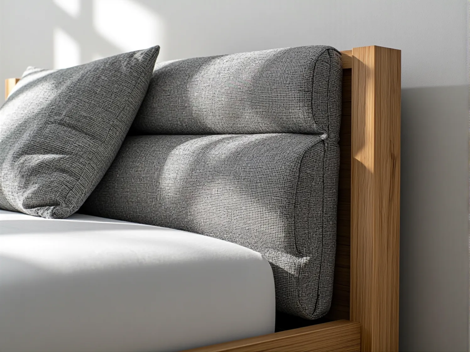 Funkcjonalne łóżko z półkami w zagłówku, które pomaga w organizacji małego mieszkania i oszczędza miejsce.