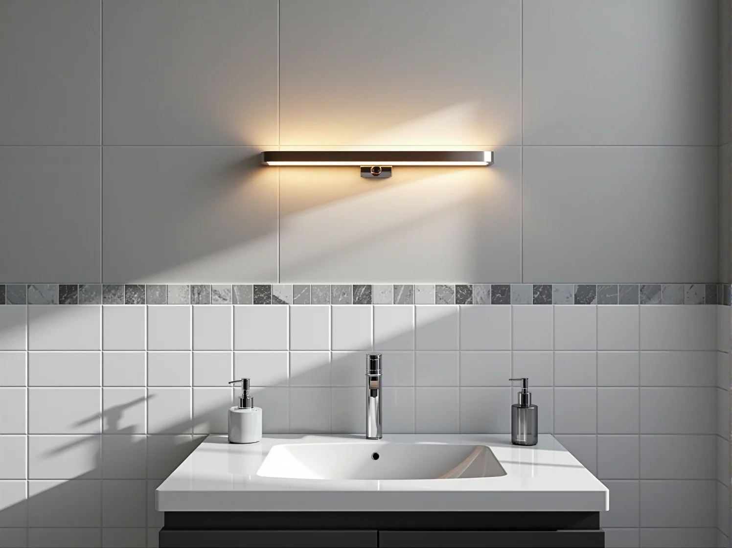 Praktyczna taśma LED zamontowana pod szafkami w kuchni. Sposób na ochronę oświetlenia przed parą wodną i wilgocią.