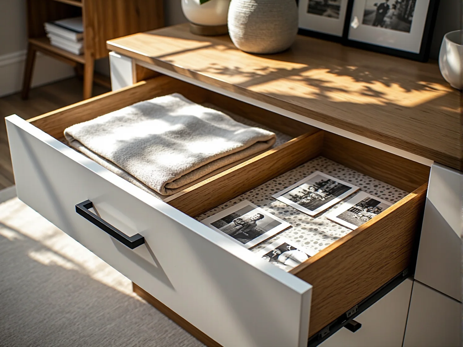 Proces odnawiania starej komody: szlifowanie powierzchni drewna przed malowaniem. Poradnik DIY.