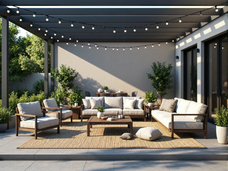 Zestaw mebli ogrodowych drewnianych z kremowymi poduszkami