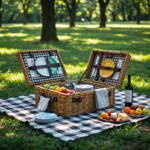 Wiklinowy kosz piknikowy z kompletem naczyń i sztućców