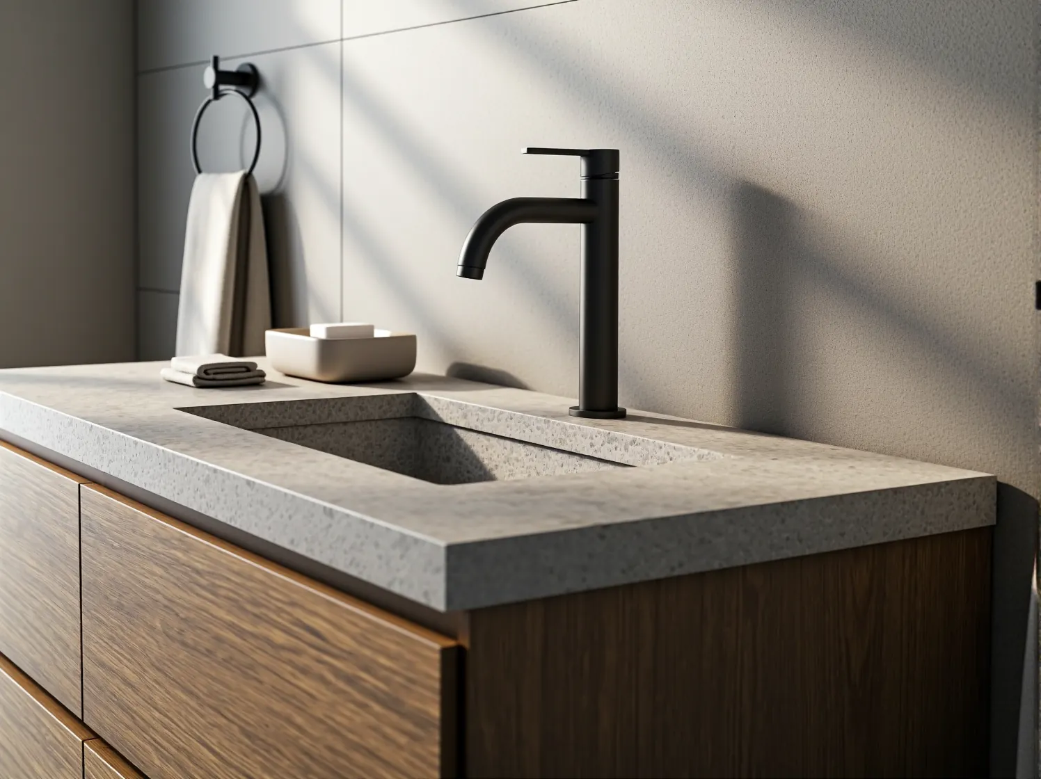 Ceramiczna umywalka w stylu retro na tle ściany z białej cegły w łazience rustykalnej.