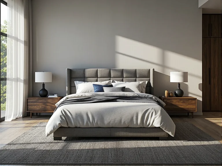 Łóżko kontynentalne szare z pikowanym zagłówkiem tapicerowanym