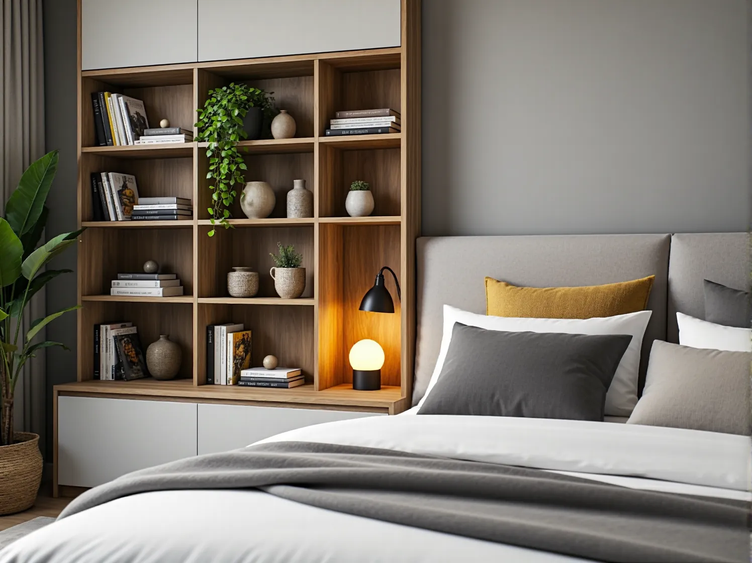 Łóżko chowane w szafie w małej kawalerce. Praktyczne rozwiązanie do niewielkich wnętrz i maksymalizacja przestrzeni.