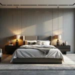 Luksusowe łóżko kontynentalne szare z tapicerowanym zagłówkiem