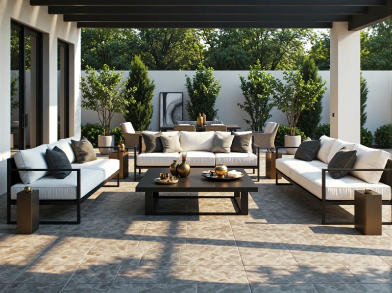 Elegancki zestaw mebli ogrodowych z kremowymi poduszkami i metalową ramą