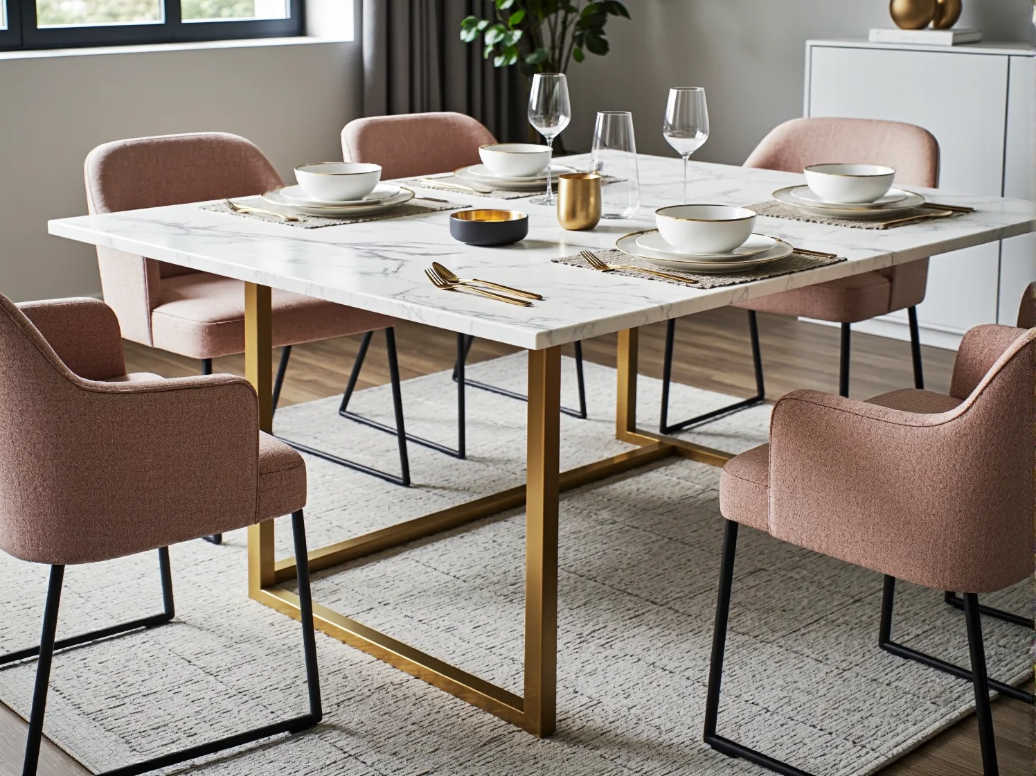 Nowoczesny stół do jadalni glamour z chromowanymi nogami, który dodaje blasku i luksusu każdemu posiłkowi.