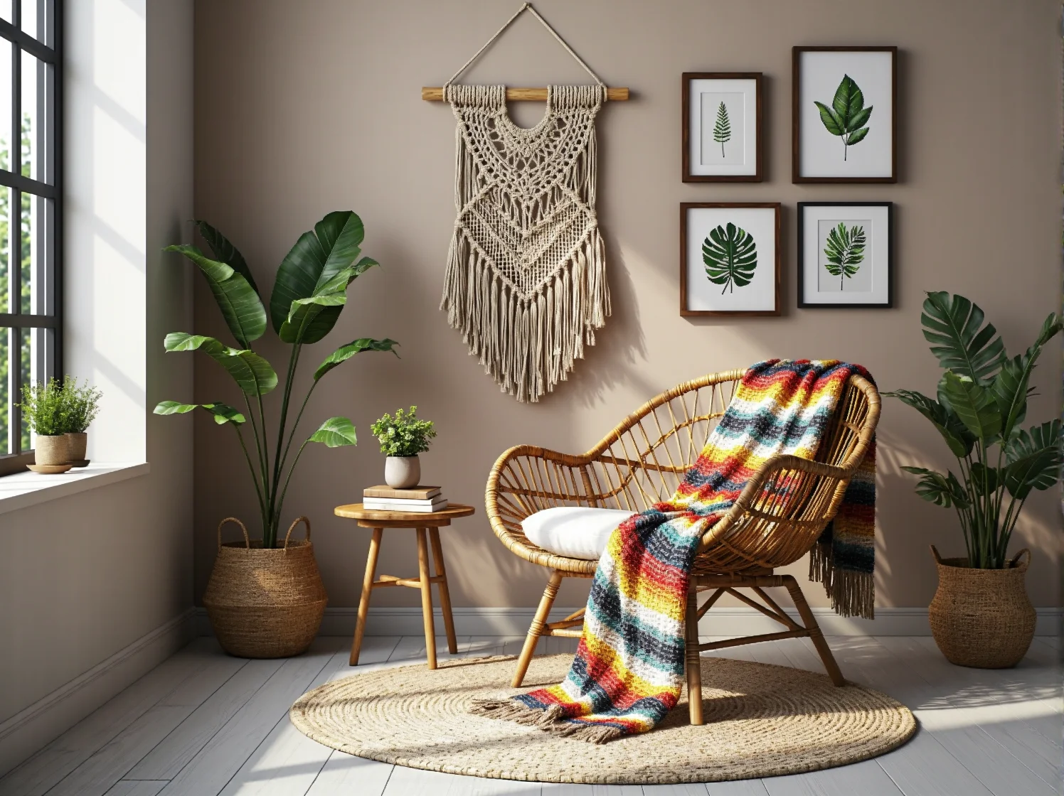 Mała sypialnia boho z funkcjonalnymi, kompaktowymi meblami i makramą