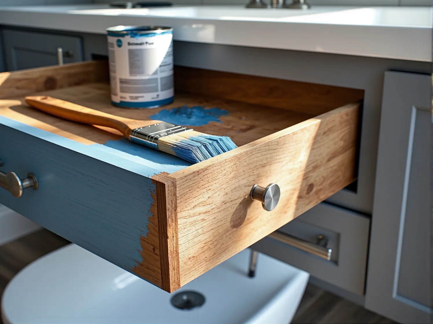 Malowanie szafek łazienkowych na biało – skuteczna i tania technika renowacji mebli.