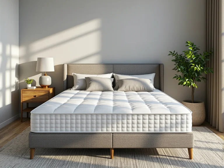 Biały materac termoelastyczny dwuosobowy z pikowaną powierzchnią