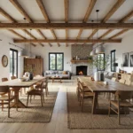 Rustykalny stół jadalniany z litego drewna dębowego z krzesłami