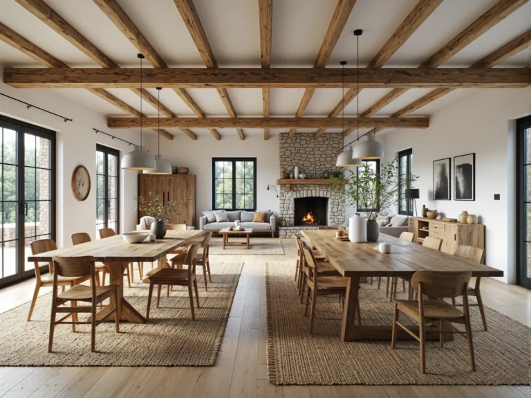 Rustykalny stół jadalniany z litego drewna dębowego z krzesłami