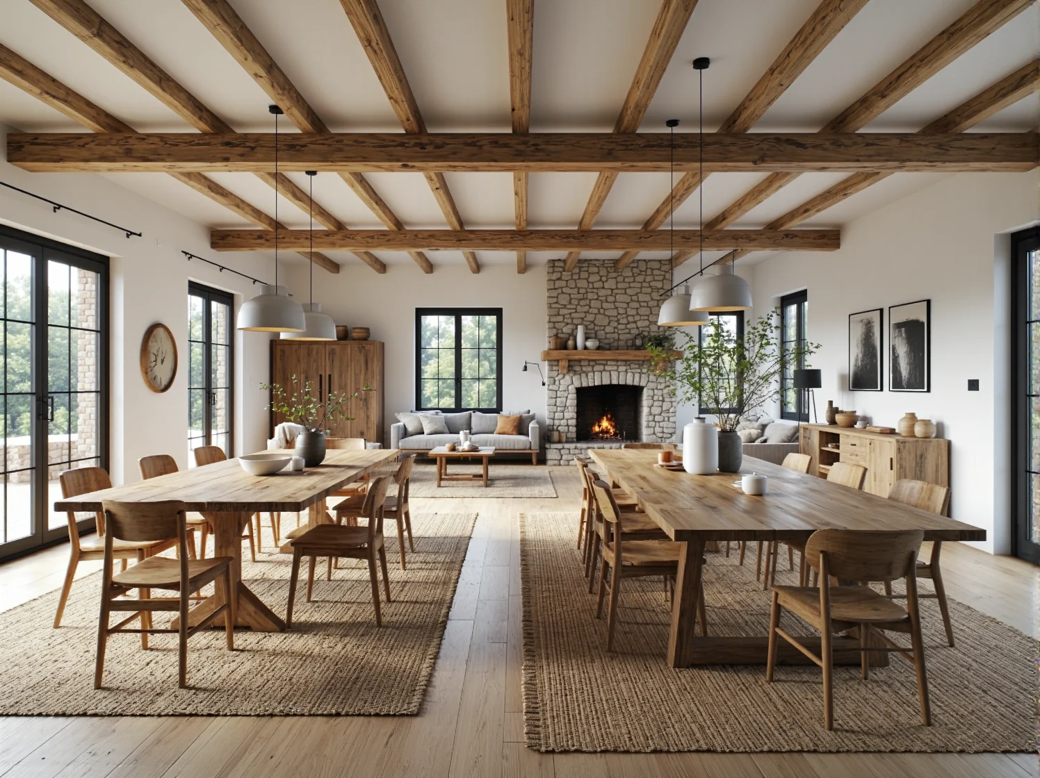 Rustykalny stół jadalniany z litego drewna dębowego z krzesłami