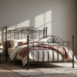 Metalowe łóżko czarne z kutymi zdobieniami w stylu vintage