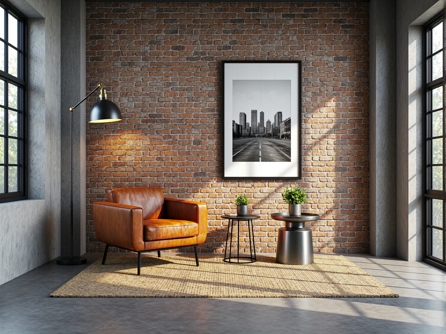 Oświetlenie w biurze industrialnym – wiszące lampy nad stanowiskiem pracy.