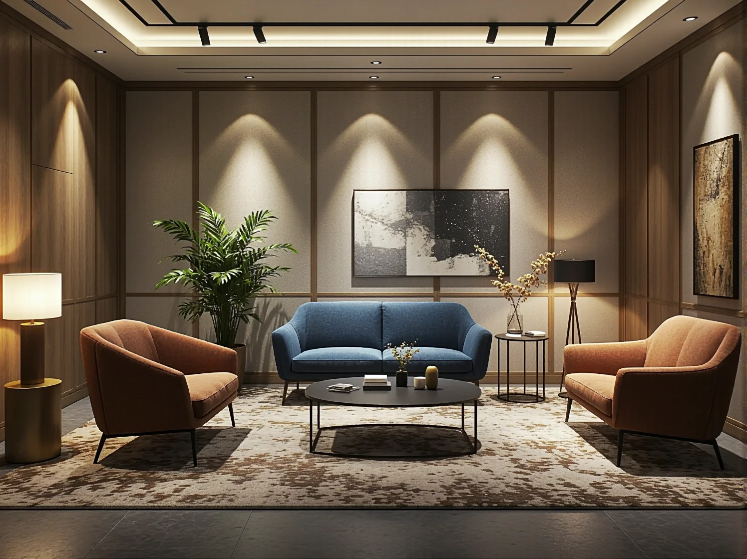 Efektowne oświetlenie hotelowej sali bankietowej. Duże żyrandole i światła tworzące nastrój podczas imprezy.