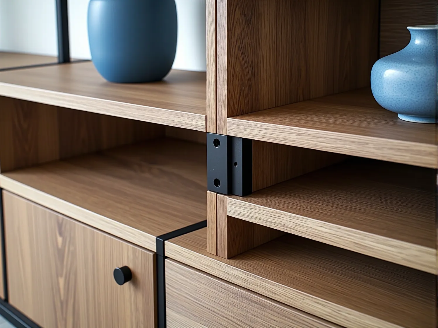 Spersonalizowany, kolorowy regał modułowy, demonstrujący elastyczność i możliwości dopasowania do wnętrza.