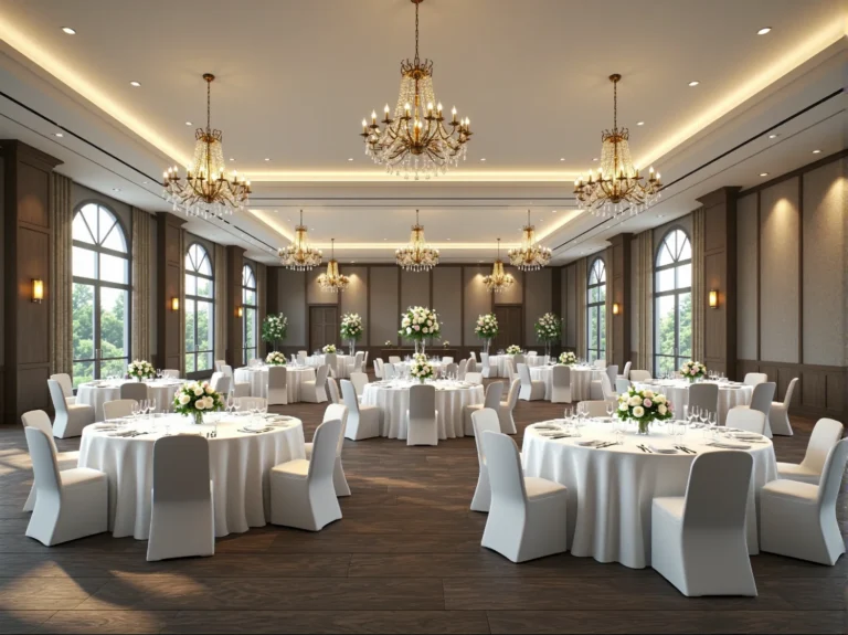 Eleganckie białe krzesła bankietowe z pokrowcami do sali weselnej