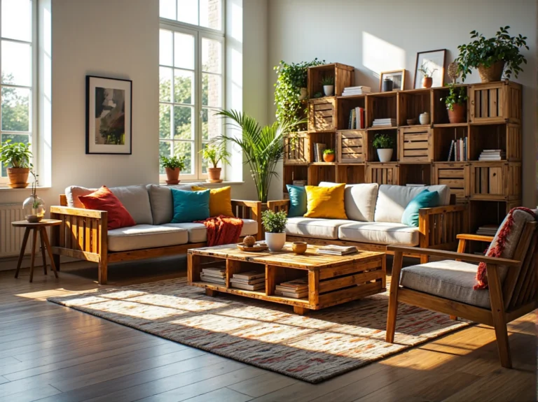 Regał DIY z drewnianych skrzynek na książki i rośliny