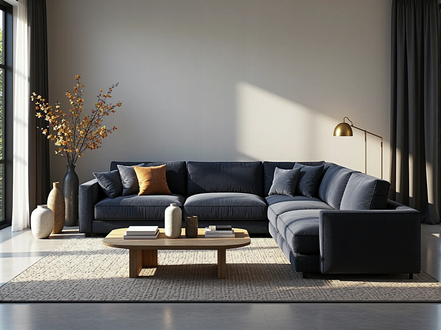 Narożnik tapicerowany granatowy z miękkimi poduszkami oparcia