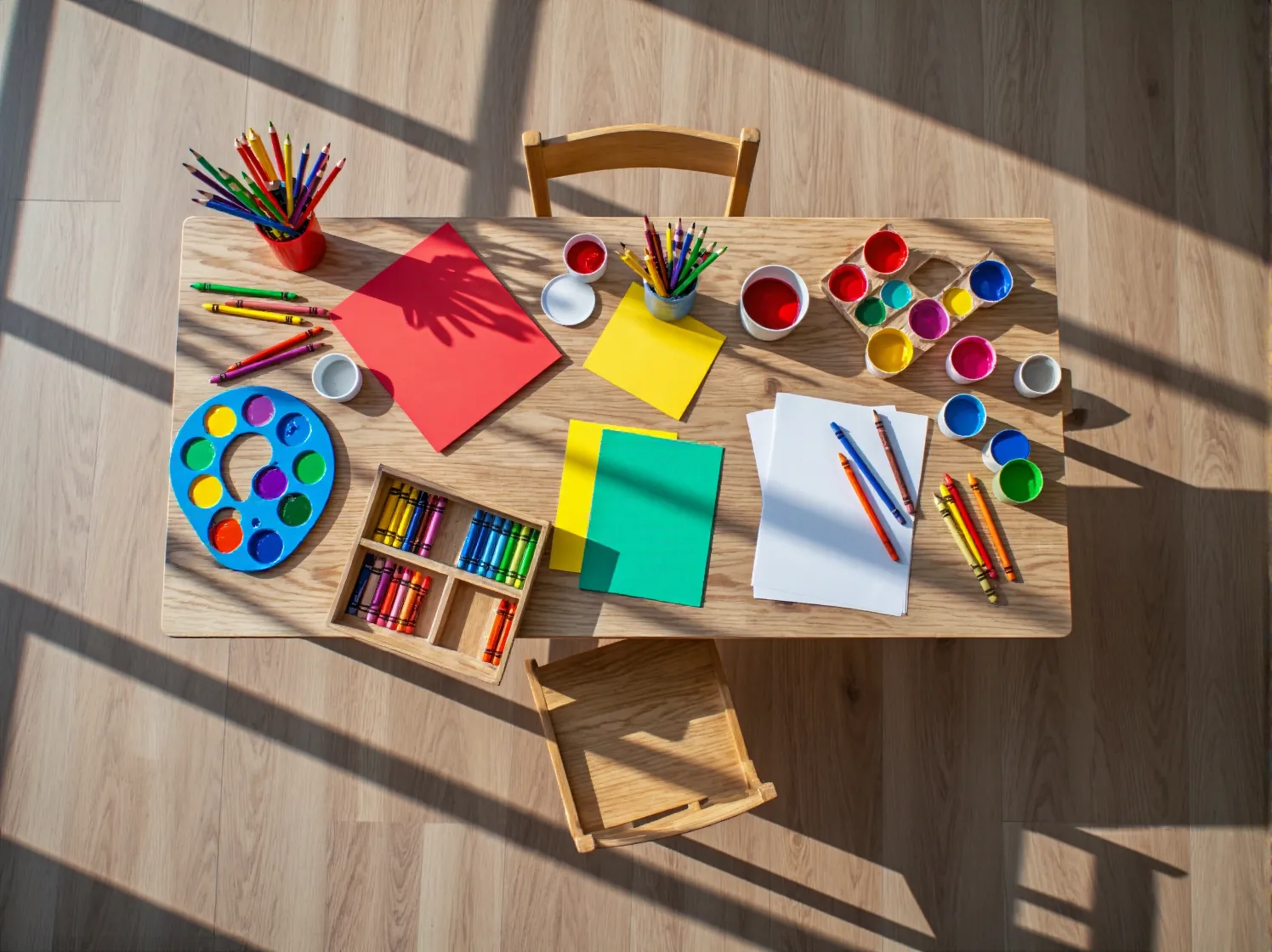 Funkcjonalny stół do zabawy dla dzieci z pojemnikami na klocki i akcesoria.