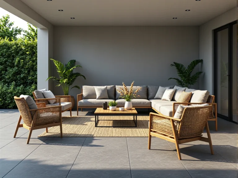 Zestaw mebli ogrodowych rattanowych z sofą narożną i fotelami